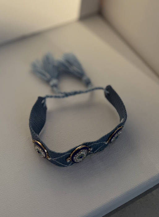 Evil Eye Bedazzled Woven Charm Bracelet