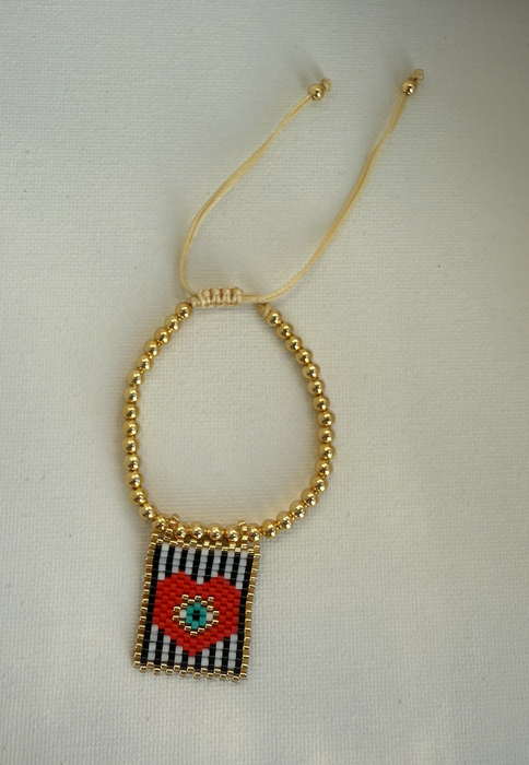 Red Heart Flag Charm Bracelet