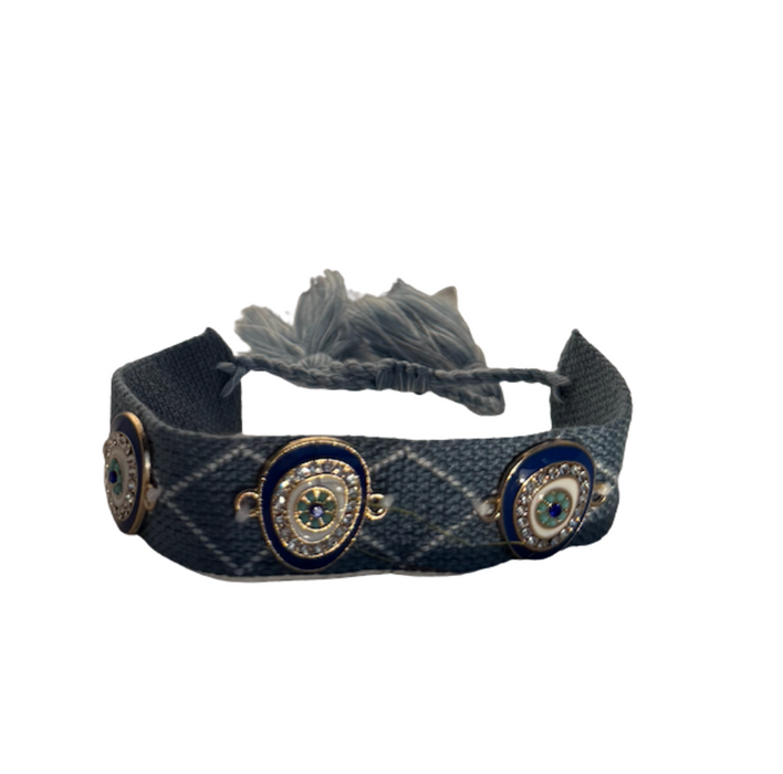 Evil Eye Bedazzled Woven Charm Bracelet