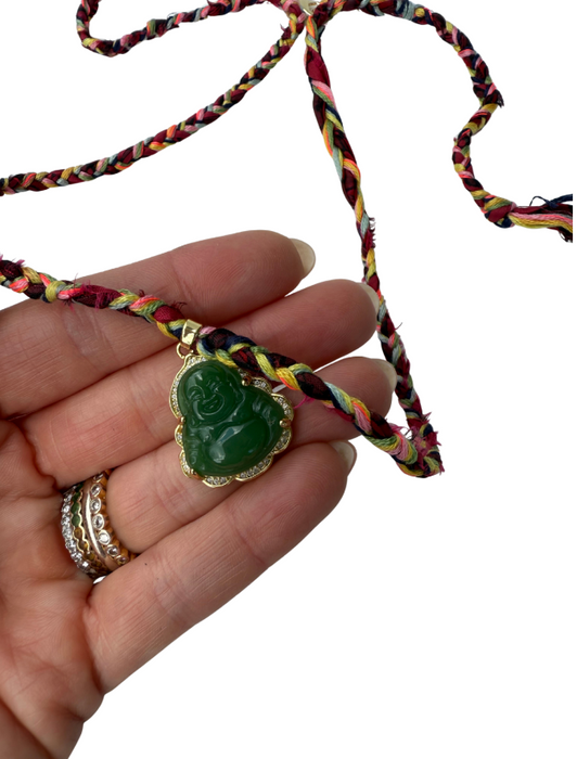 Green Buddha Hand Woven Chain Necklace