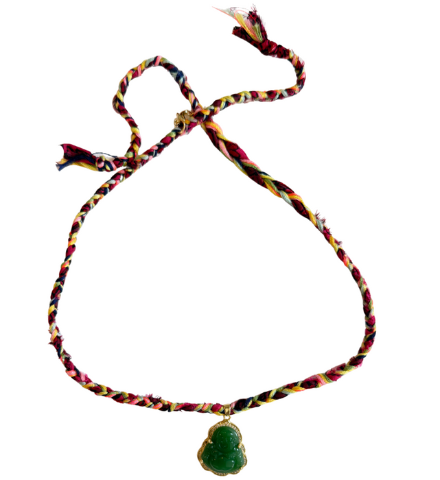 Green Buddha Hand Woven Chain Necklace